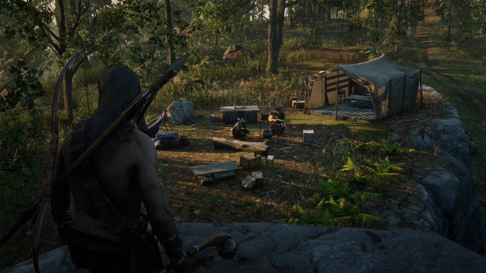 Figures gathered in the New Roanoke wilderness